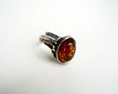 vintage DESIGNER sterling SILVER and AMBER ring