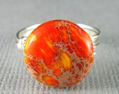 Wire Wrapped Ring Aqua Terra Jasper Gemstone Orange Ring Silver Nickel Free Wire Wrapped Jewelry