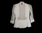 Vintage 1960s Children's Dress - Girls White Cotton Embroidered Ethnic Hippie Pleated Day 60s