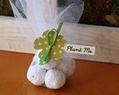 Plantable Wedding Favor -Glitter Green Polka Dotted Paper Flower with Delphinium Seed Bombs - Ready to ship  set of 15