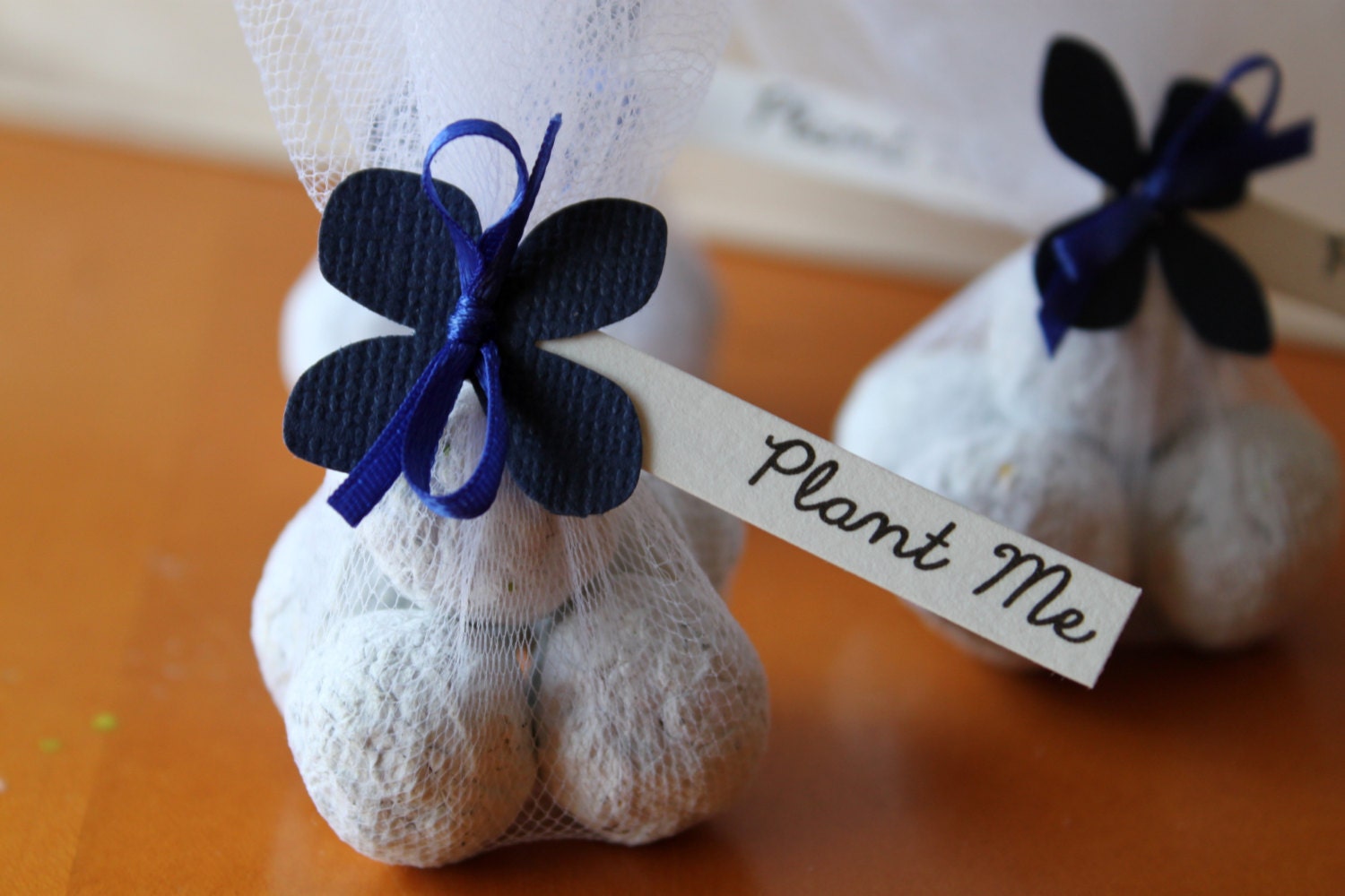 Unique and Eco Friendly Wedding Guest Gift - Plantable Seed Bomb Wedding favor with Navy Blue Paper Hydrangea - Great alternative to candy