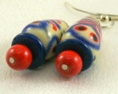 Asian Style Earrings Red and Blue.  Date Night.  Adorable.