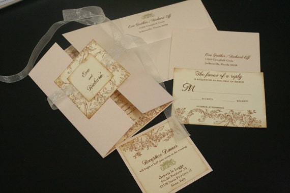 Vintage Wedding Invitation Suite, Flower & Flourish, French Wedding, Romantic, Marie Antoinette Series, Ivory, Gold, Color Options