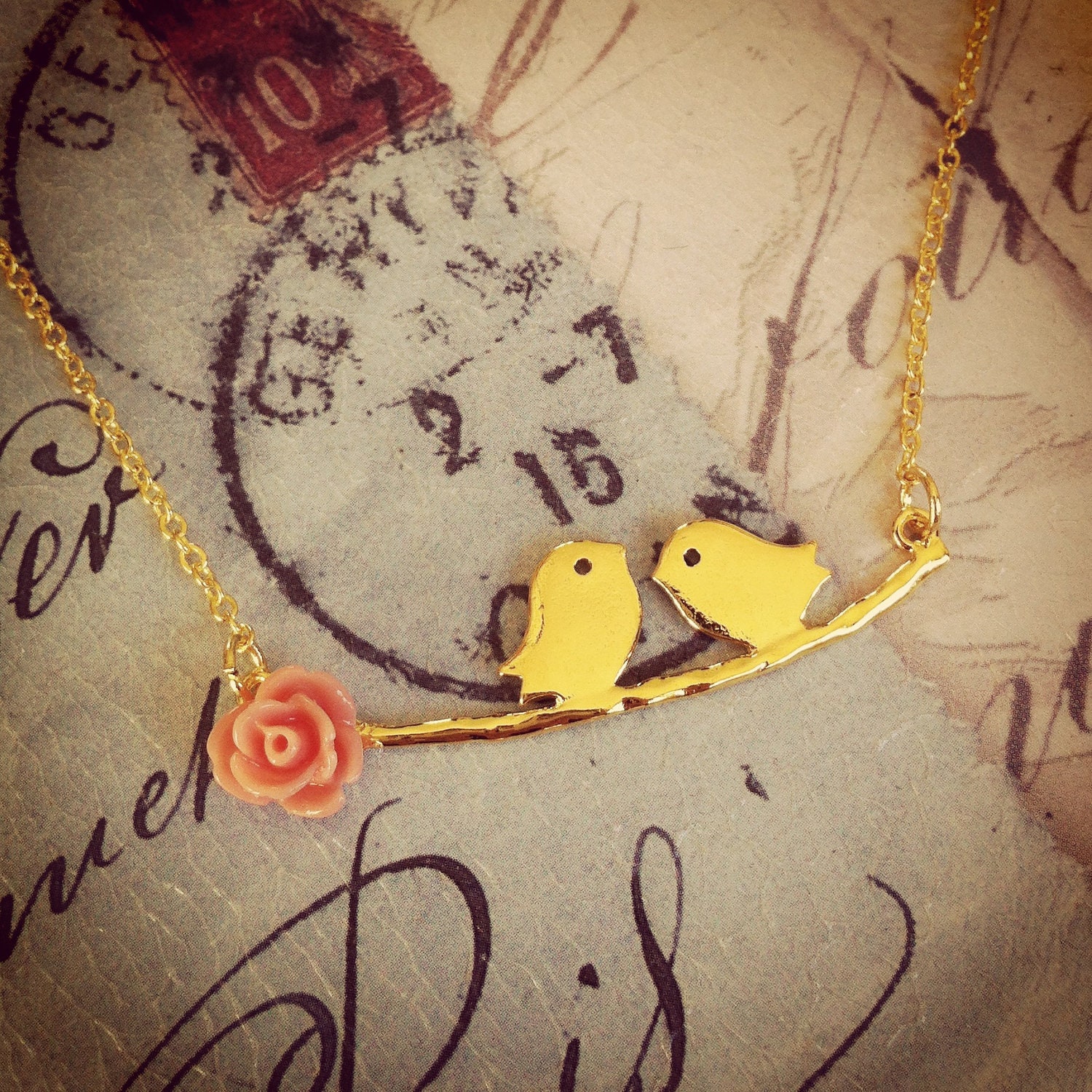 Romantic Golden Lovebirds