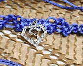 Rhinestone Superman S on Blue Silk Knotted Choker