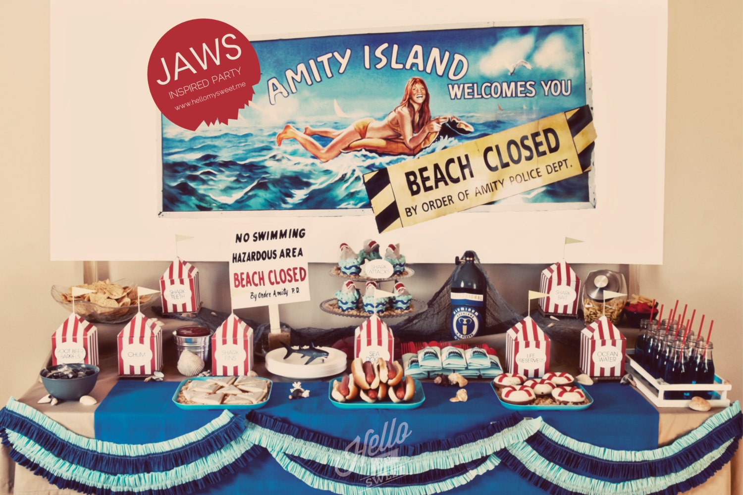 Summer Beach Party - Jaws Party - Shark Attack Party - Printable Birthday Party Dessert Table Decorations - FULL SET
