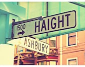 San Francisco Photo. Haight Ashbury Sign. "Haight Ashbury"  Blue. mint. Pink. Vintage. Retro. girly art print. City. Street signs