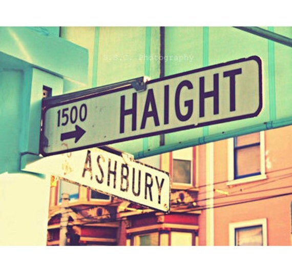 San Francisco Photo. Haight Ashbury Sign. "Haight Ashbury" Blue. mint. Pink. Vintage. Retro. girly art print. City. Street signs