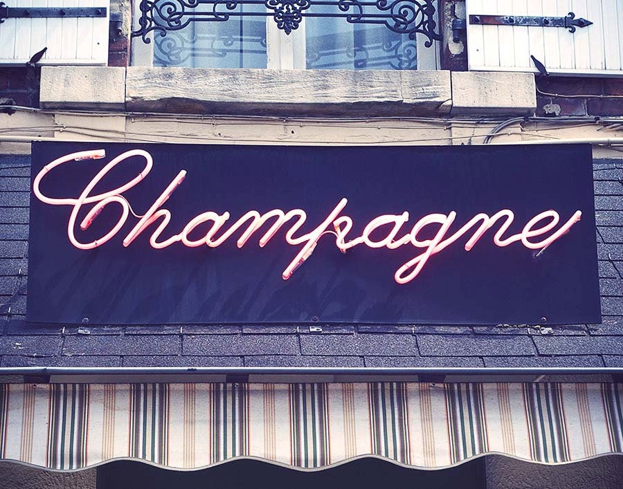 Champagne Neon Sign In Color - Epernay Valley, France  Photograph 11x14