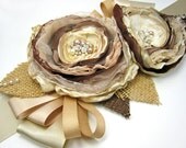 Rustic Bridal Sash - Champagne, Latte, Brown for Wedding Satin, Organza, Lace with Swarovski Crystal Bridesmaid or Event