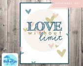 love without limit - printable art - typography quote - art download - navy and gold - 8x10