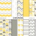 Chevrons Digital Scrapbook Papers - yellow and grey - 12 jpg files - INSTANT DOWNLOAD 498
