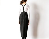 80s Suspender Pencil Skirt, Pinstripe high waist wiggle midi length tailored menswear inspired black office grunge sexy secretary