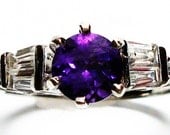 Amethyst and white zircon accent ring s 6  "Very Violet"