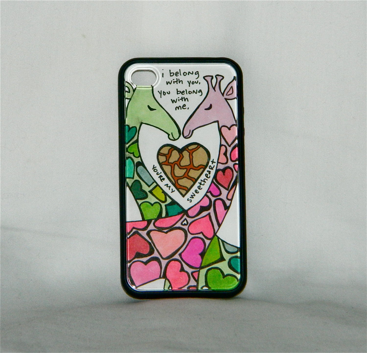 You're My Sweet Heart, iPhone case, iPhone cover, iPhone 4/4s, giraffes, love, romance, Lumineers, Hey Ho lyrics, hipster, indie, hearts