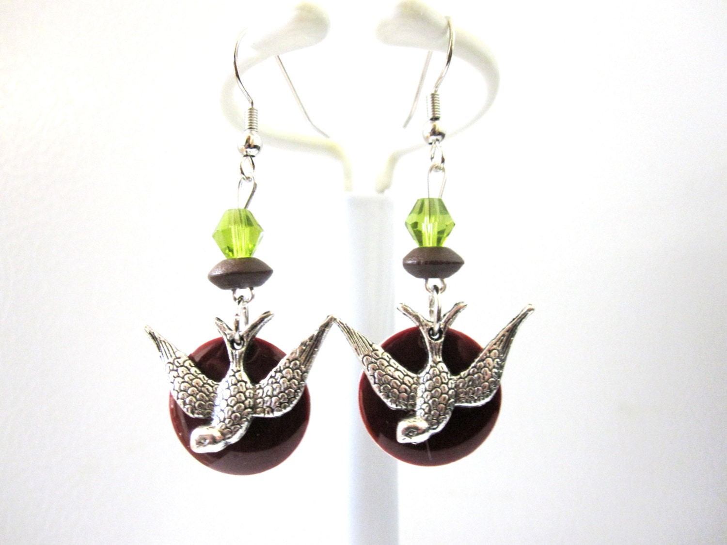 Swallow Earrings Bird Jewelry Cranberry Enamel Circlets