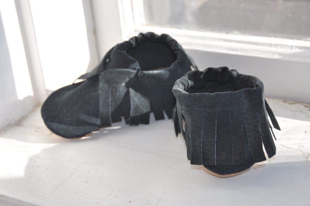 Upcycled Navy Blue Moccasins, soft sole shoes for babies and toddlers