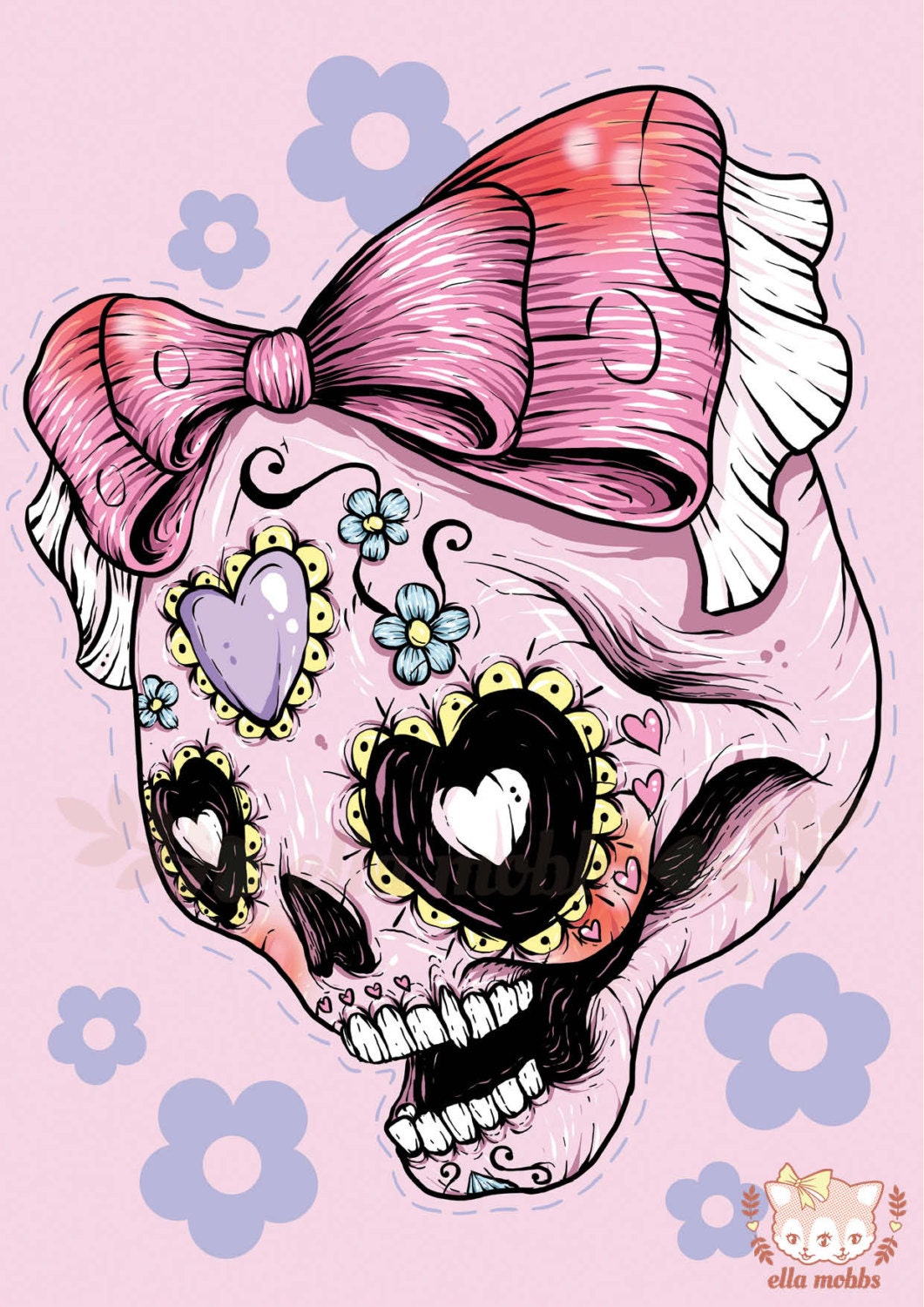 A4 Print of a Pink Sugar Skull Illustration
