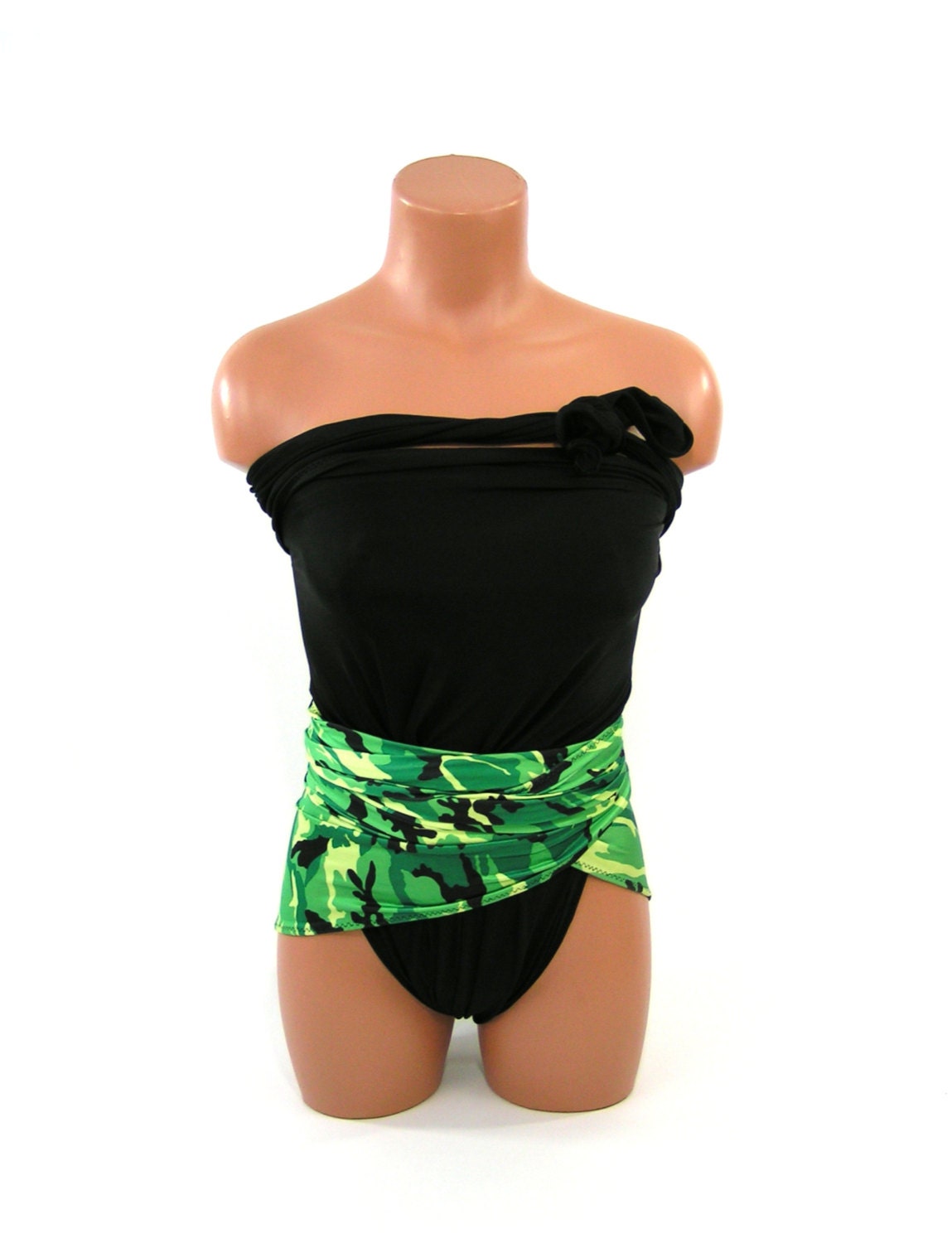 Large Bathing Suit Wrap Around Swimsuit Bright Camo with Black Plus Size