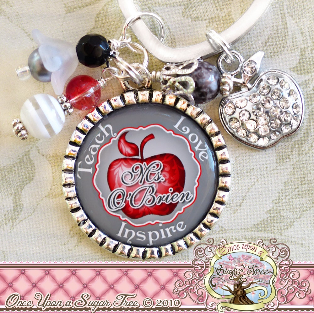 TEACHER LOVE INSPIRE Personalized Teacher Gift, Key Chain, Red Apple, Bottle Cap Bottlecap, Teacher Appreciation Gift Present