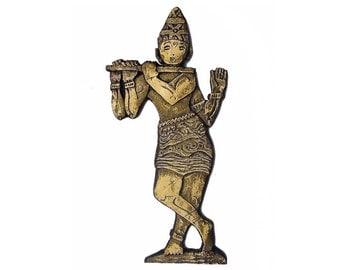 Krishna wall hanging - hindu deity - ceramic wall art -10Kt gold glaze - aged effect - Indian art - Hindu god - spiritual decor