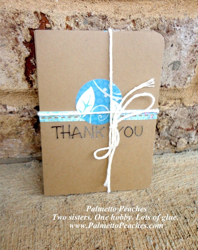 Set - Thanks - Note Cards on Kraft - Land & Water - OOAK - 3.5" x 5"  (8.75 cm x 12.5 cm)