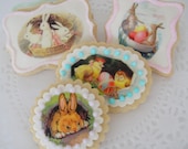 Vintage Easter Cookies - Iced Sugar Cookies - 12 - One Dozen