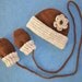 Natural Alpaca Hat and Thumbless Mitten Set for 1-3 Year Old in Shades of Brown with Flower