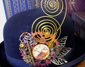 Steampunk Hat Adornment (HA43) - Owl Clockwork Design - Spirals - Large Gear - Beautiful Hat Pin