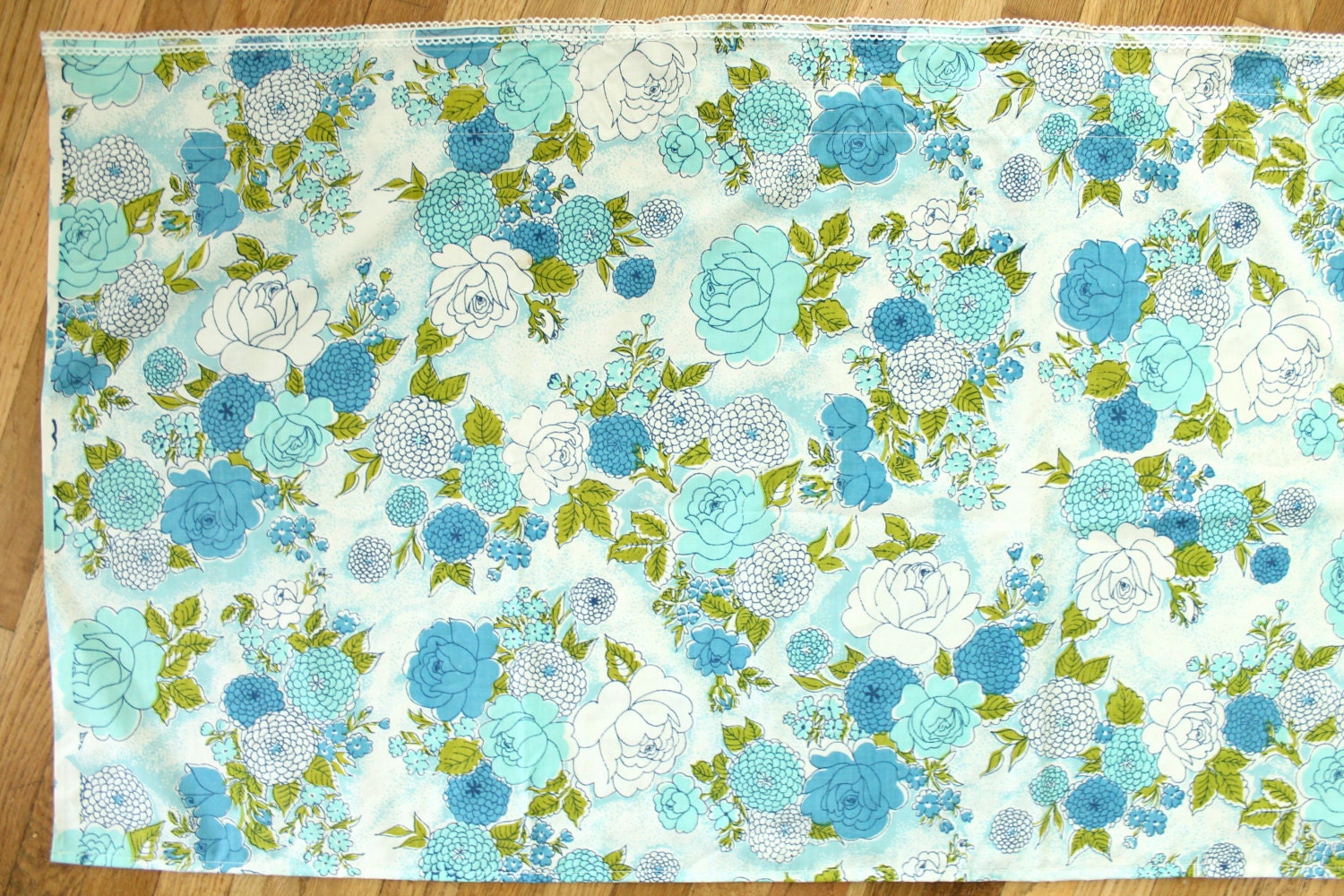Aqua Blue Green Flower Curtain Panel