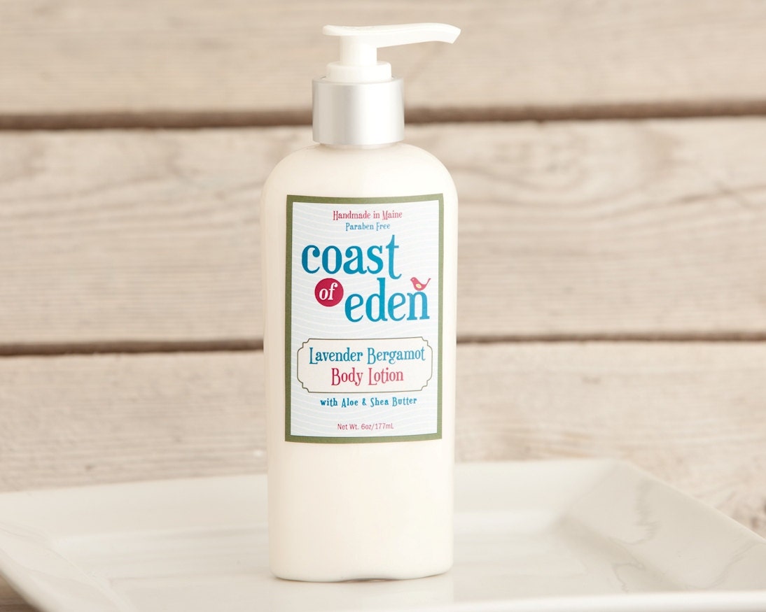 Body Lotion Lavender Bergamot Body Lotion w/ Aloe & Shea Butter - Natural - Handmade in Maine - 6oz  - Coast of Eden - Organic