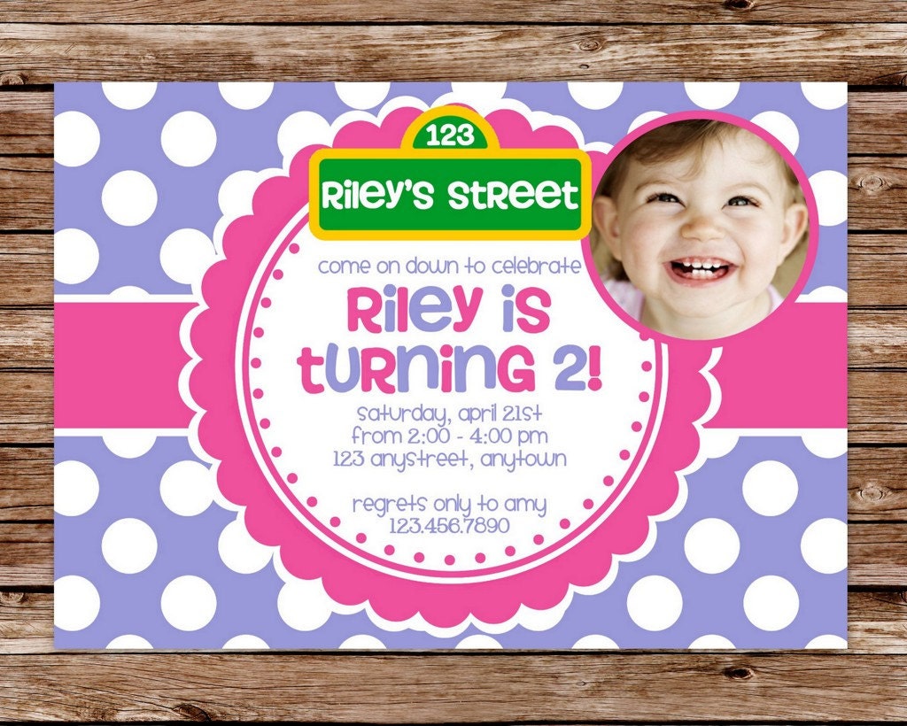 Custom Printable Pink & Purple Polka Dot Abby Cadabby Inspired Birthday Invitation with photo Il_570xn