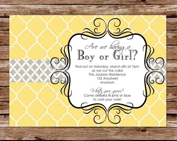 Printable Yellow and Gray Gender Reveal Party Invitation Il_570xn