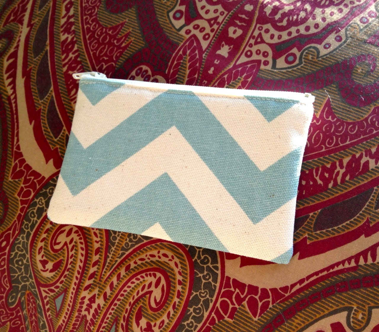 ID Coin Purse, ID Coin or Bill Pouch, Coin Purse, ID Pouch,  Village Blue Chevron