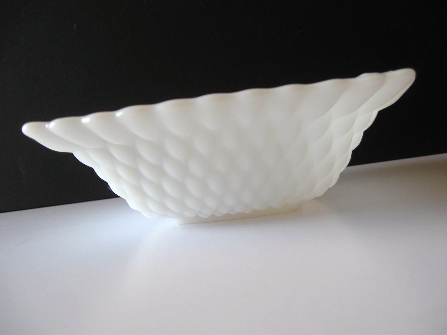 Vintage milk glass square dish teardrop bubble design scalloped edge cottage wedding decor