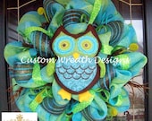 Lime and Turquoise Owl Wreath
