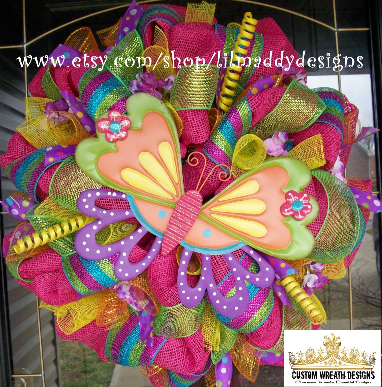 Bright Colorful Summer Butterfly Mesh Wreath