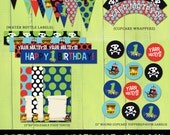 Birthday Boy Pirate Party Mini Pack - DIGITAL FILES - Birthday Party Decorations, Banner, Cake Toppers, Water Bottle Wraps, Etc.