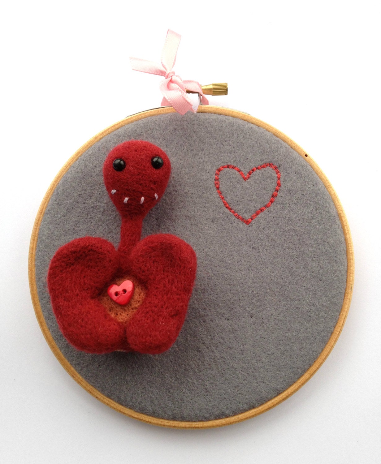 The Valentine Pheeple - Embroidery Hoop Art Sculpture Needle Felted Pheeple