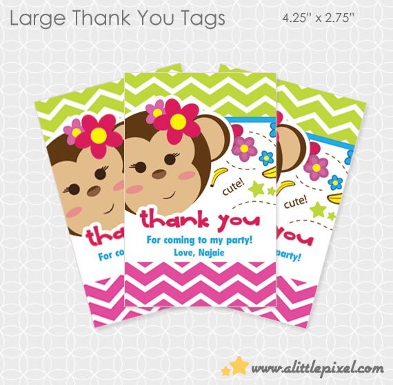 Monky Girl Party Thank You Tags - Personalized Printable Il_570xn