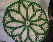 Green and White Crochet Pot Holder Trivet Hot Pad