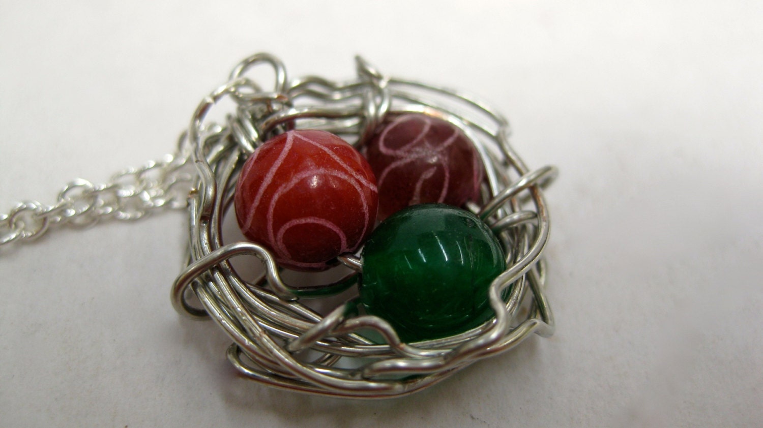 Organic Nest -Carved Agate and Sterling Silver Filled Wire Wrapped Necklace-Hand Forged