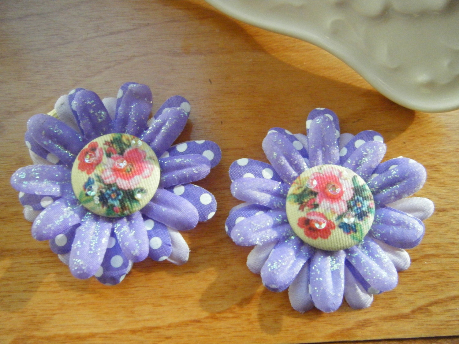 Pair of Girls Lavender Floral Hair Clips One of a Kind