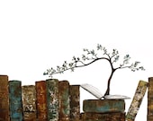 Book art print and tree, 11x14 large, Minimal thoughtful wall art