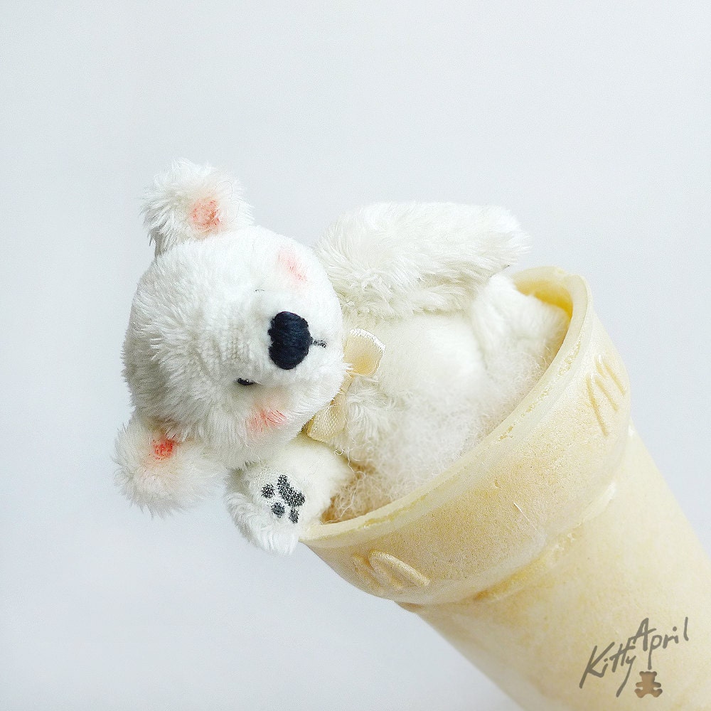 Miniature Teddy Bear - White Polar Bear - 3 inch