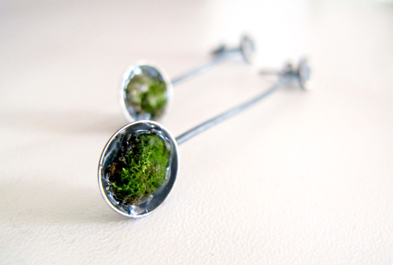 contemporary earrings -green moss, silver earrings - ZizouArT