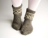 Patterned Hand Knitted Women's Woolen Socks - 100% Natural Organic Undyed Handspun Wool Yarn