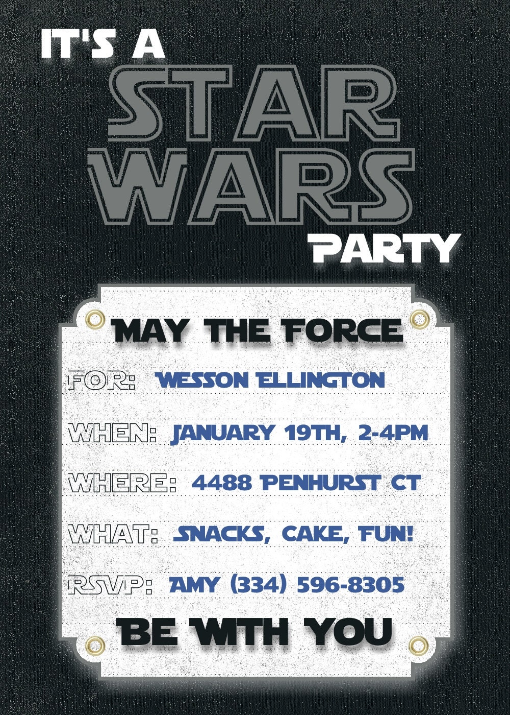 Custom Star Wars Themed Birthday Invitations (Pack of 10)