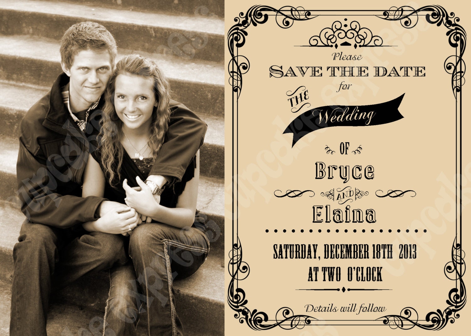 DIY Save the Date Tan and Black PRINTABLE Photo Invitation 5x7 wedding bridal shower Il_570xn