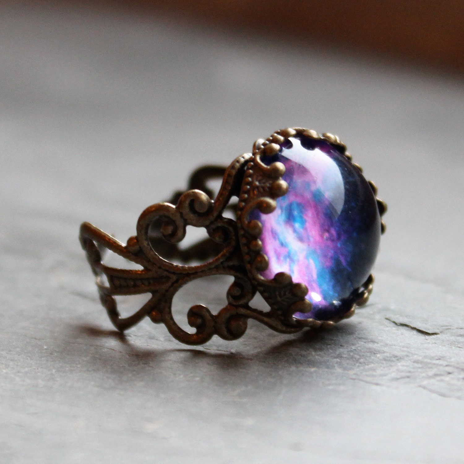 Violet Nebula Lacy Ring - Wanderlust Collection - Adjustable Ring, Galaxy, Universe, Outer Space